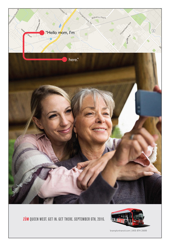 Mom Closer Than You Know by award-winning Toronto transit marketing and branding agency Barrett and Welsh shows an adult daughter taking a selfie with her mom.